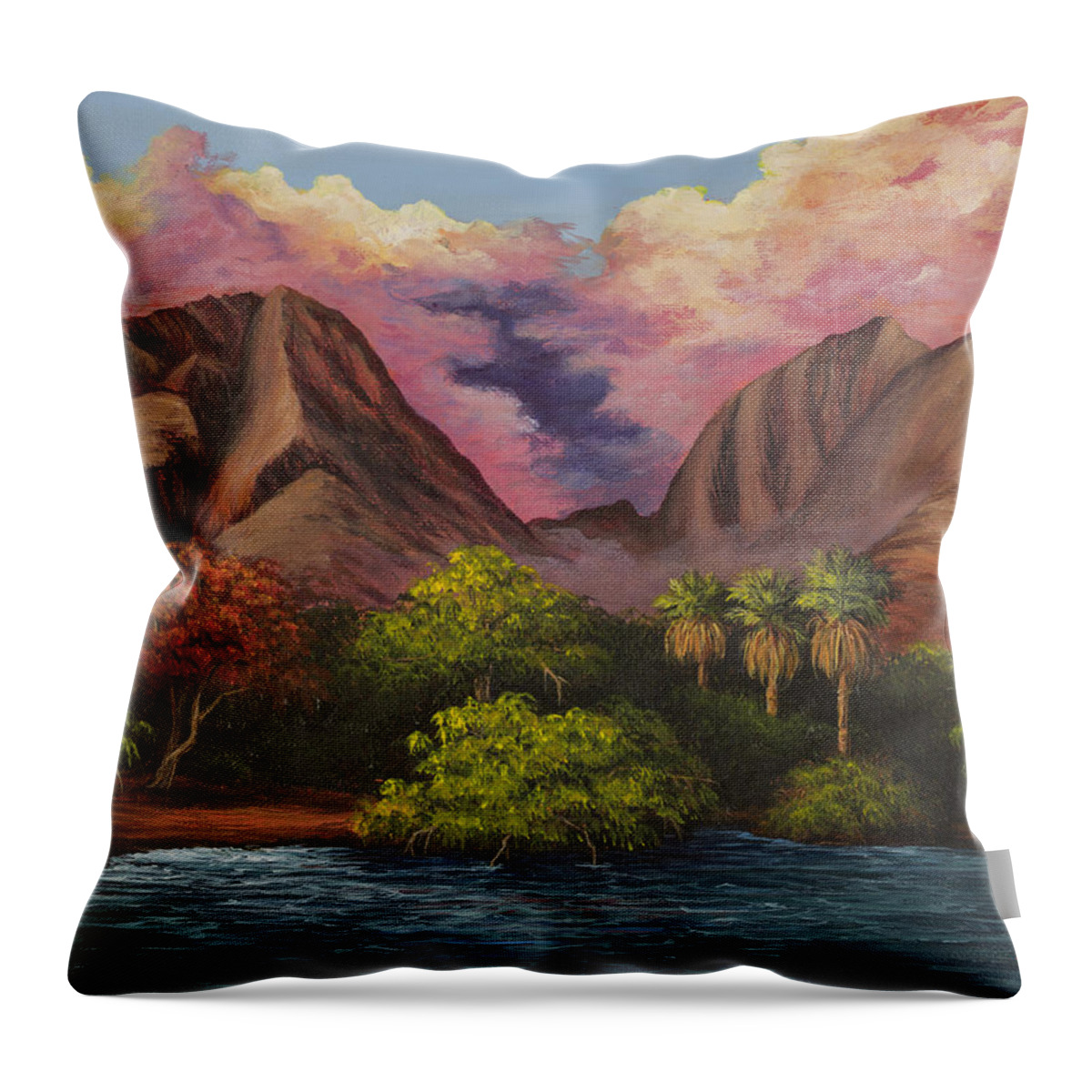 Landscape Throw Pillow featuring the painting Olowalu Valley by Darice Machel McGuire