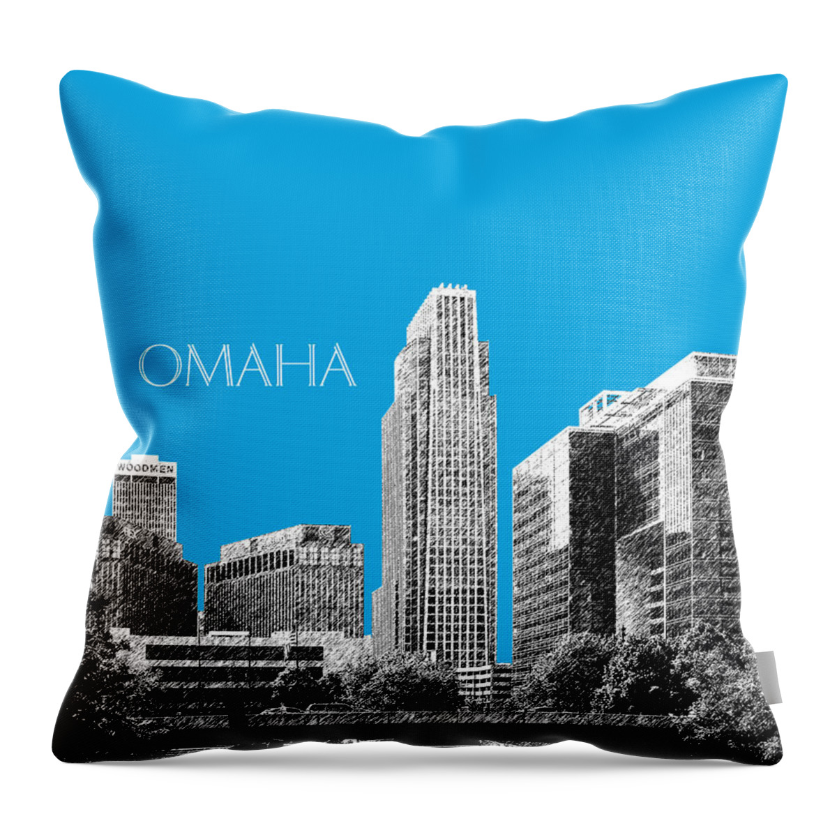 Architecture Throw Pillow featuring the digital art Omaha Skyline - Ice Blue by DB Artist