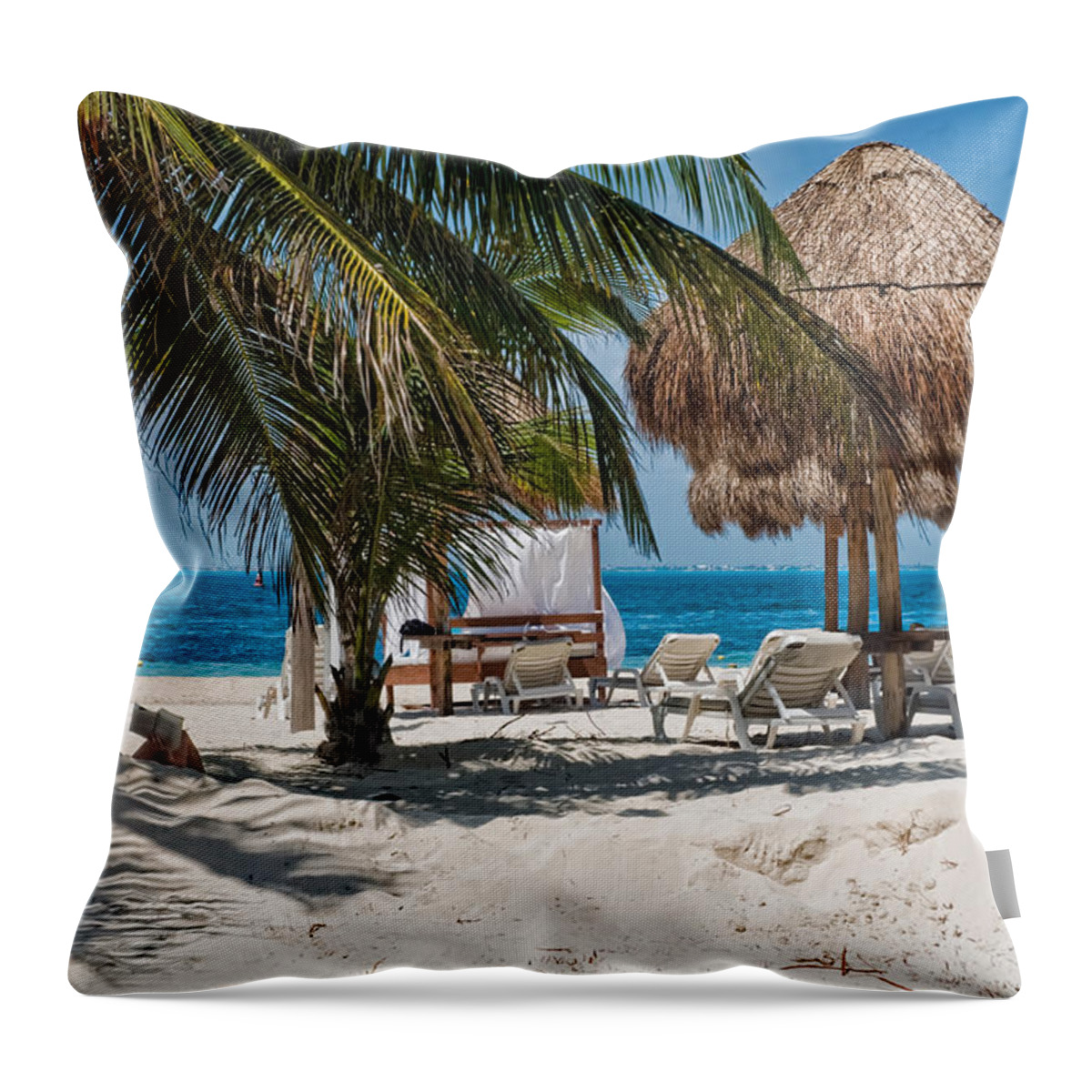 Isla Mujeres Mexico Beach Throw Pillow featuring the photograph White Sandy Beach in Isla Mujeres by Ginger Wakem