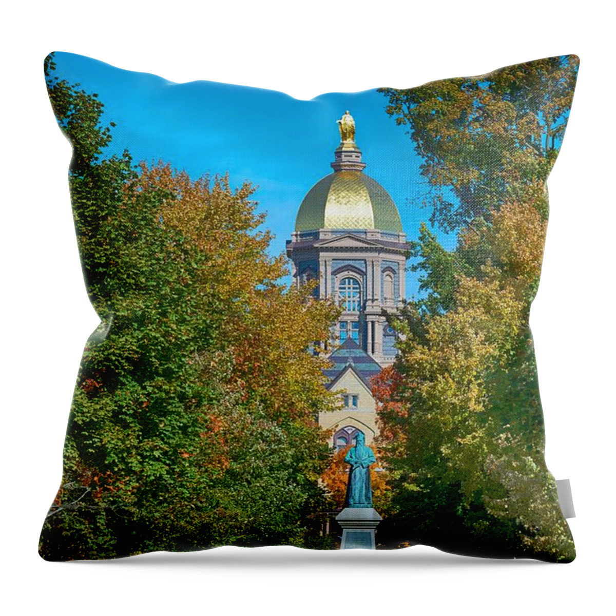 University Of Notre Dame Throw Pillow featuring the photograph On the Campus of the University of Notre Dame by Mountain Dreams
