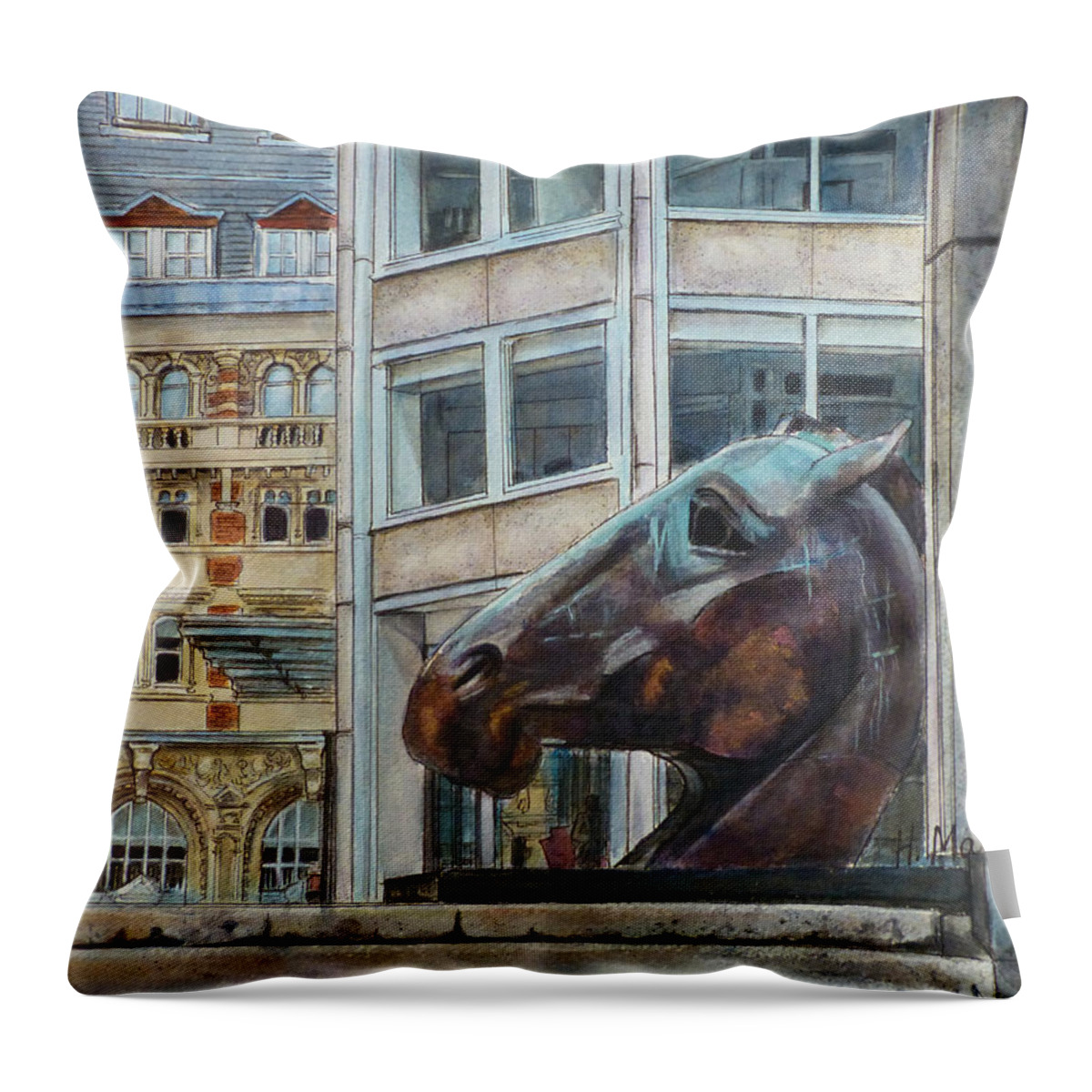 Piccadilly Throw Pillow featuring the painting On the Way to Piccadilly by Henrieta Maneva