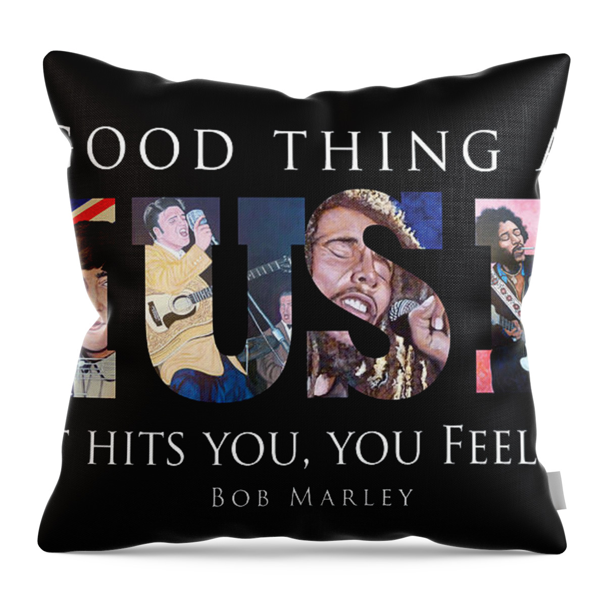 Beatles Throw Pillow featuring the digital art One Good Thing About Music by Tom Roderick