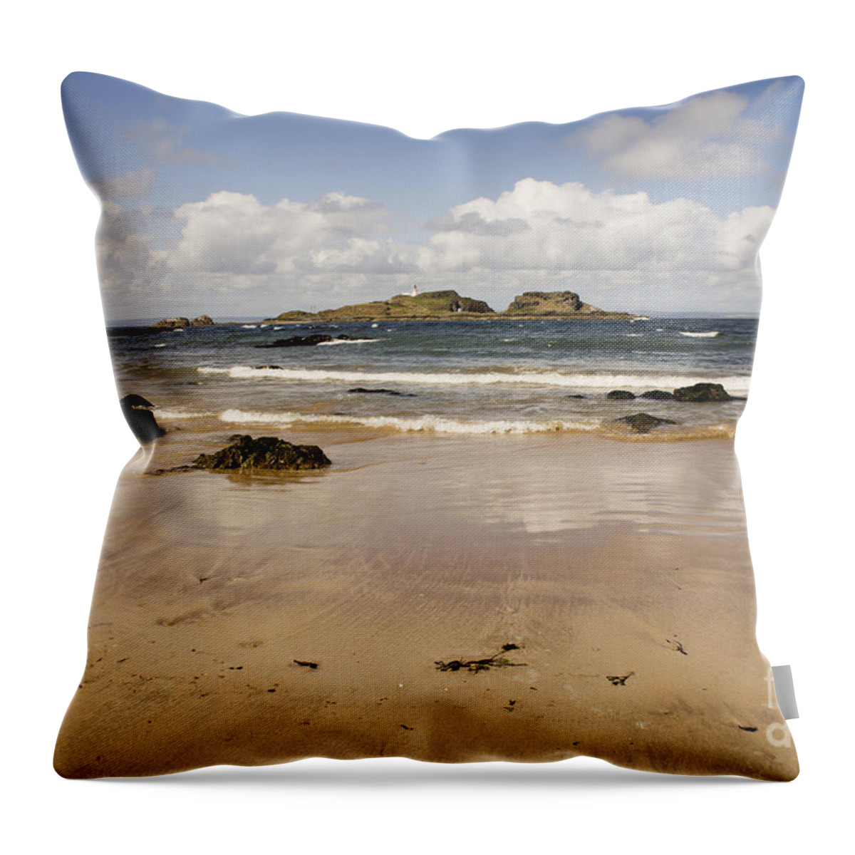 Fidra Lighthouse And Seashore Throw Pillow featuring the photograph Only clouds from skies by Elena Perelman