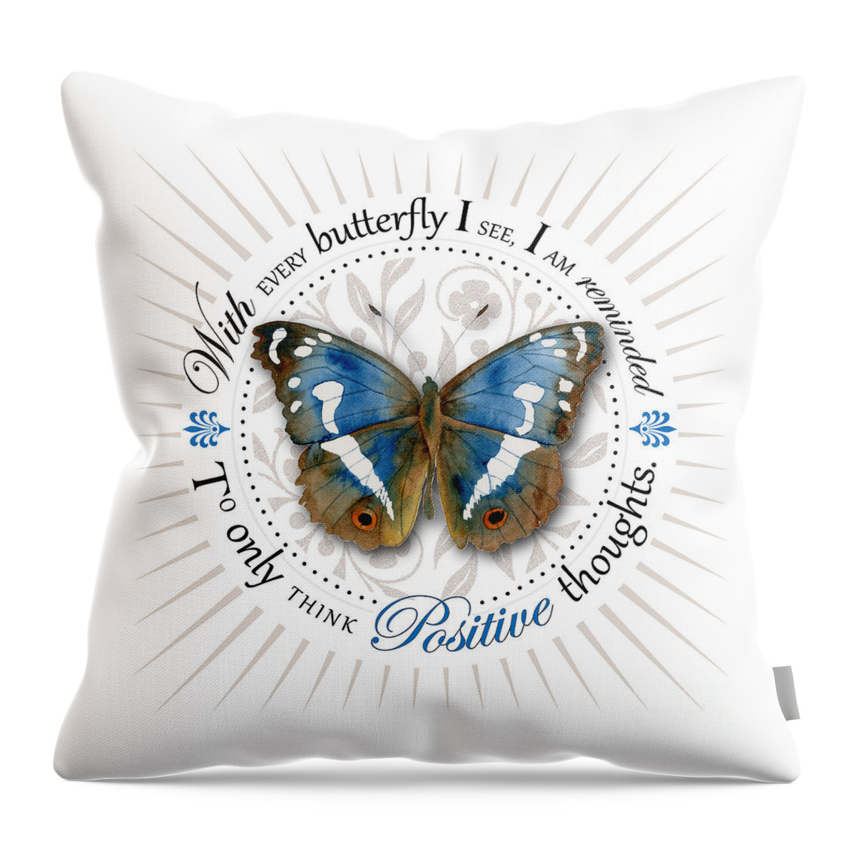 Apatura Iris Throw Pillow featuring the painting Only think positive thoughts by Amy Kirkpatrick