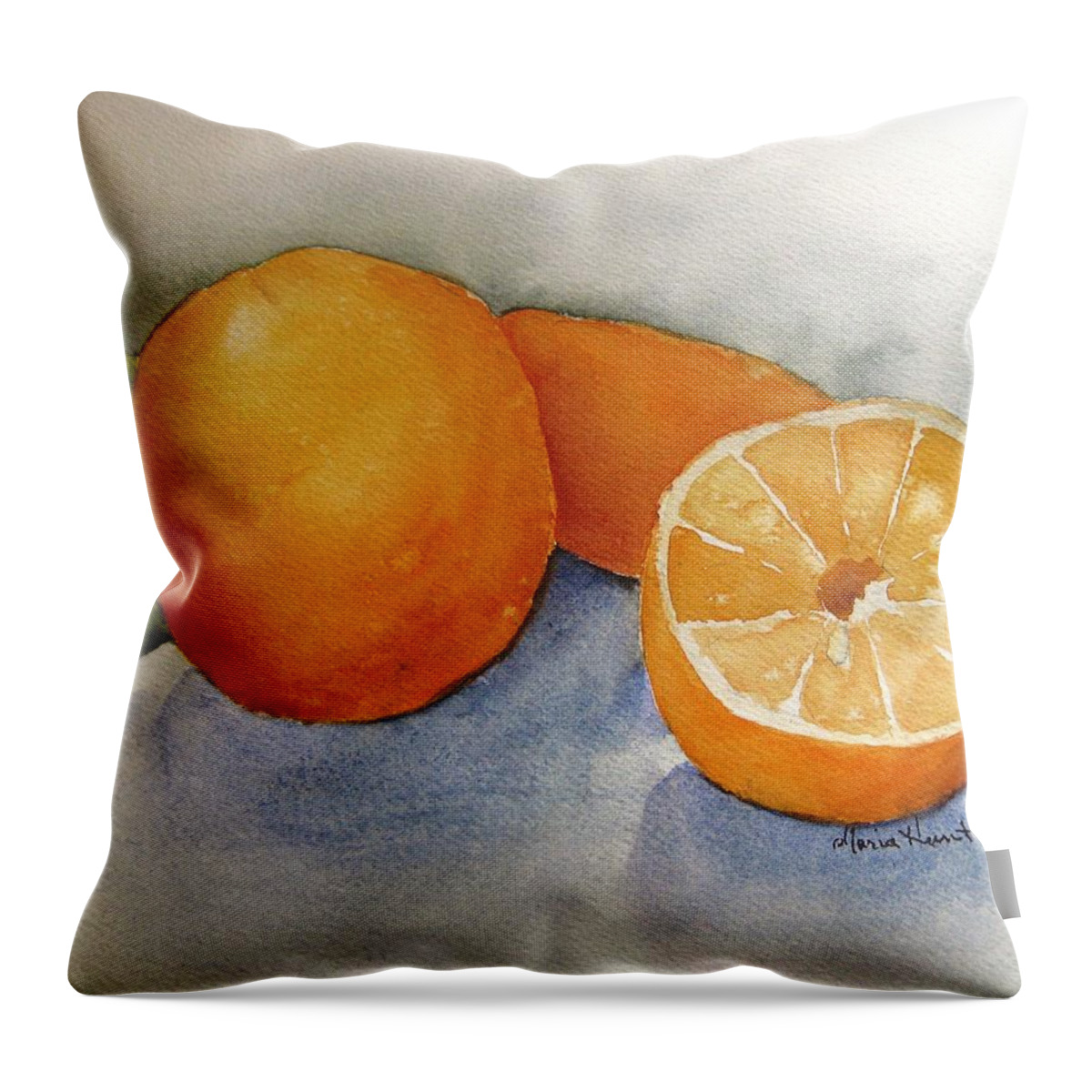Oranges Throw Pillow featuring the painting Oranges from the Tree by Maria Hunt