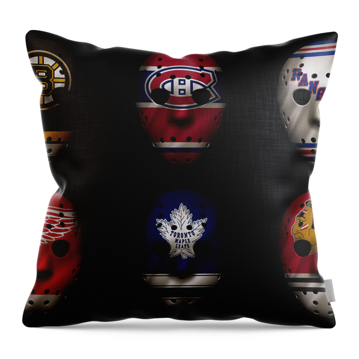 Detroit Red Wings Throw Pillow featuring the photograph Original Six Jersey Mask by Joe Hamilton