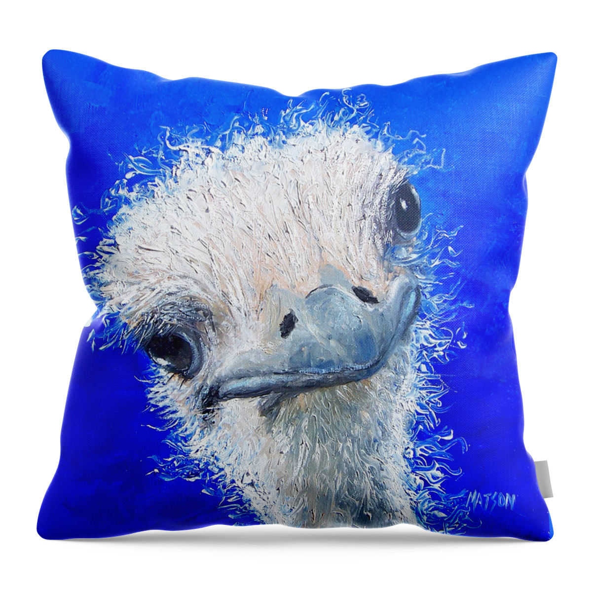 Ostrich Throw Pillow featuring the painting Ostrich Painting 'Waldo' by Jan Matson by Jan Matson
