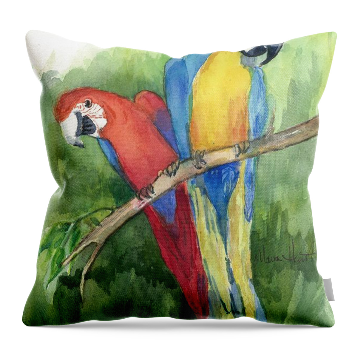 Birds Throw Pillow featuring the painting Lunch in the Wild by Maria Hunt