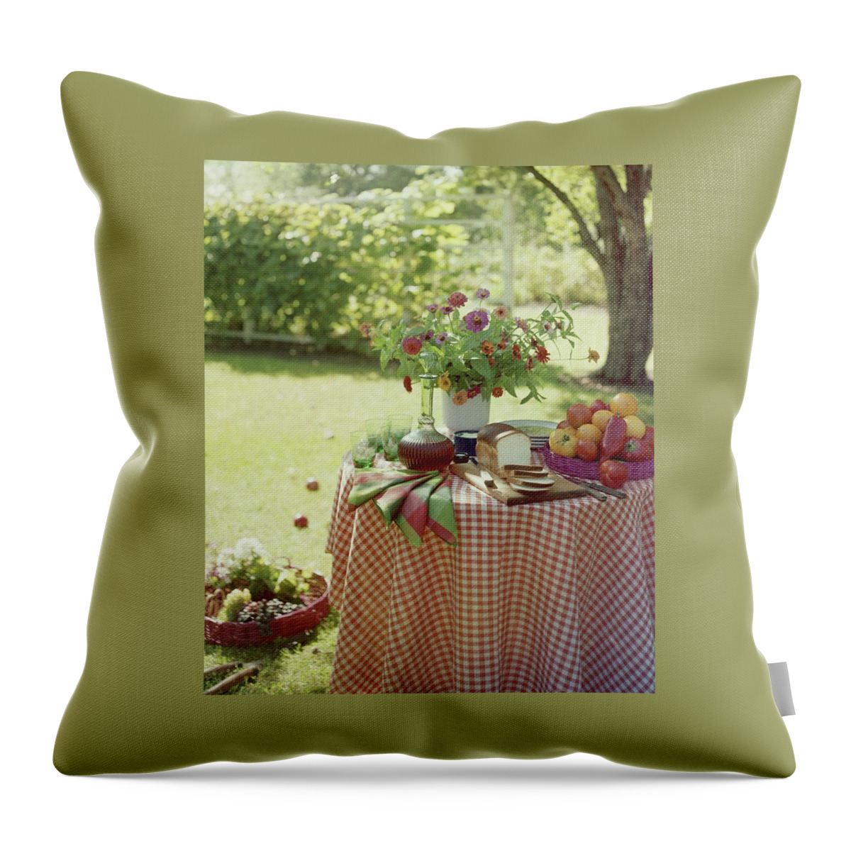 Outdoor Lunch In The Shade Of A Tree Throw Pillow