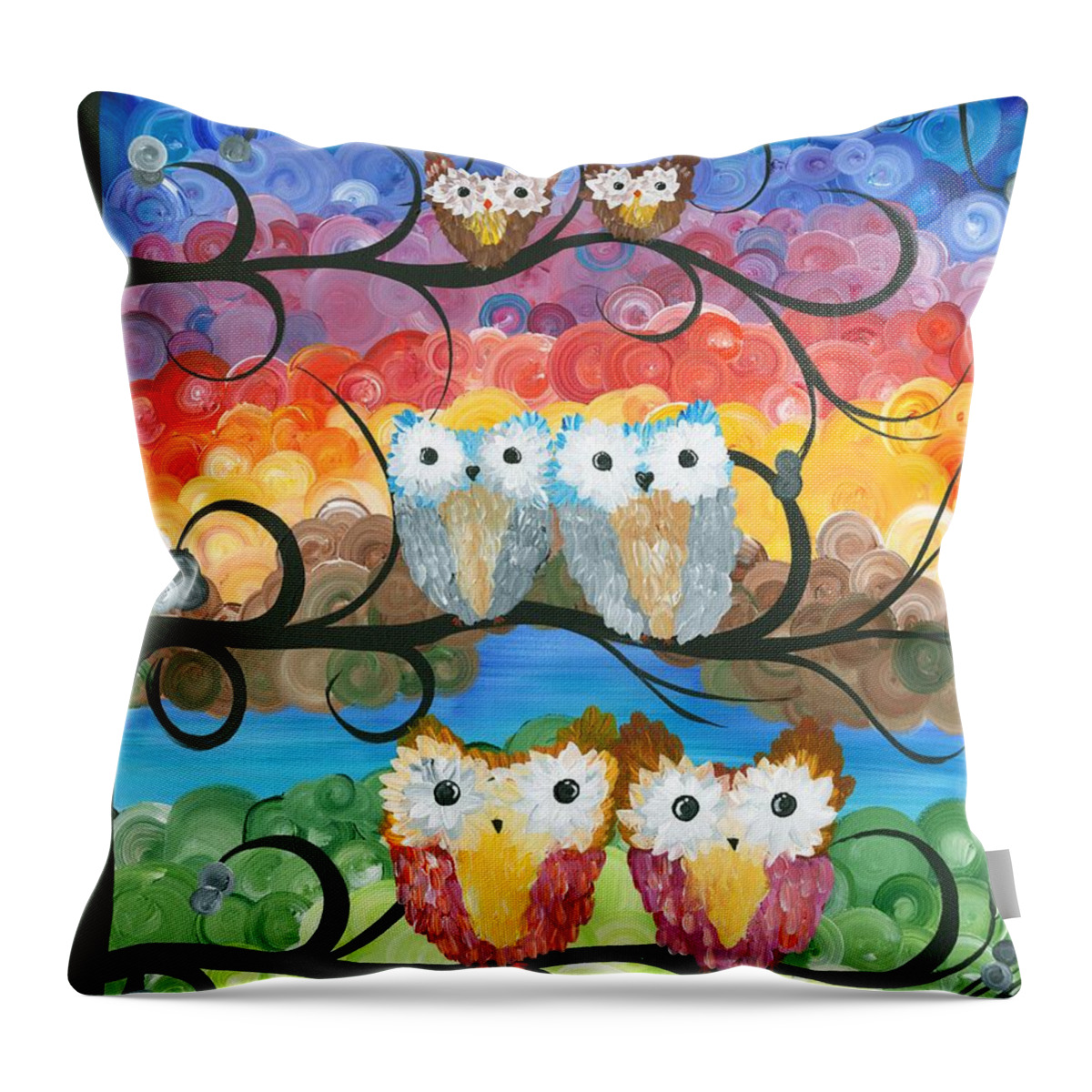 Owls Throw Pillow featuring the painting Owl Expressions - 00 by MiMi Stirn