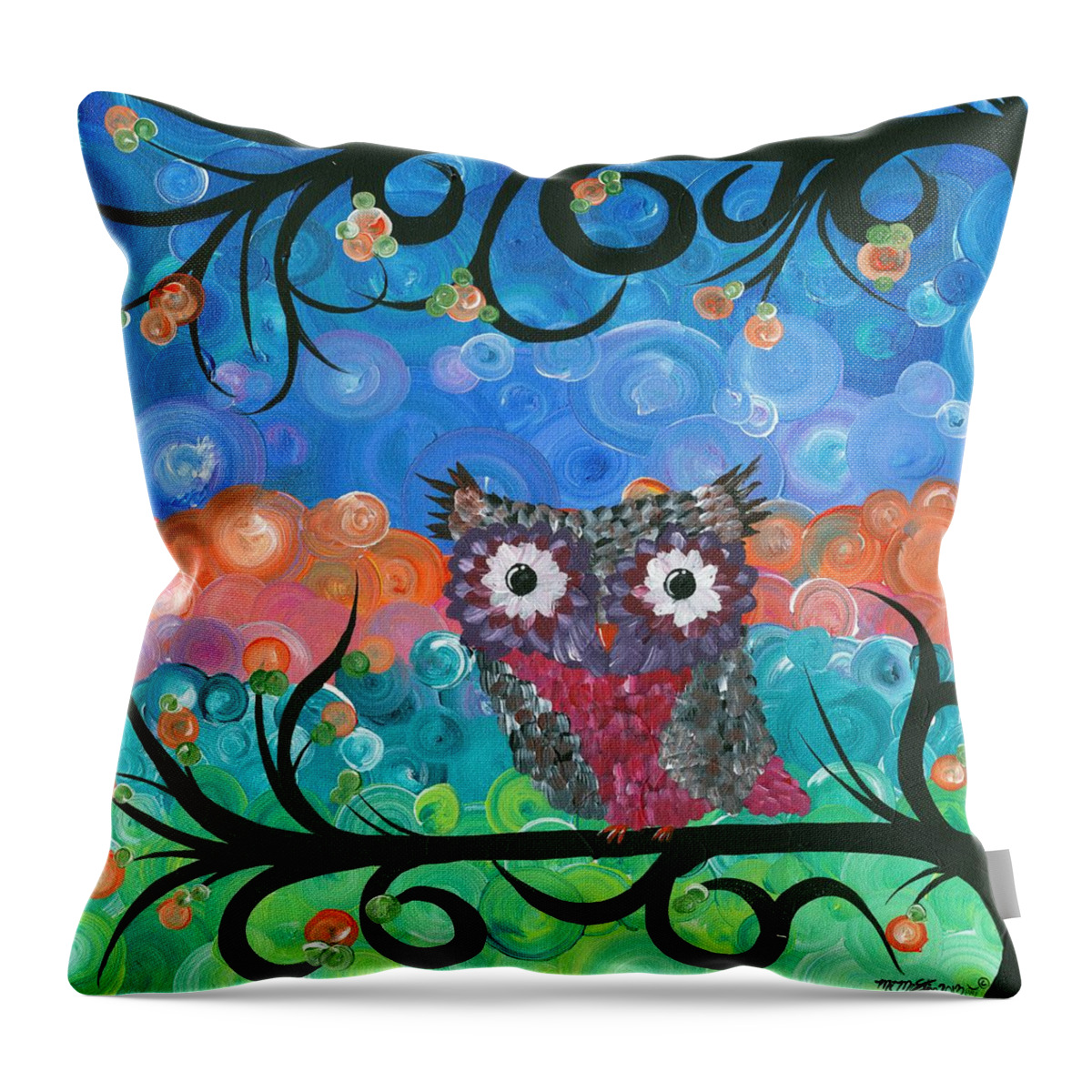 Owls Throw Pillow featuring the painting Owl Expressions - 02 by MiMi Stirn