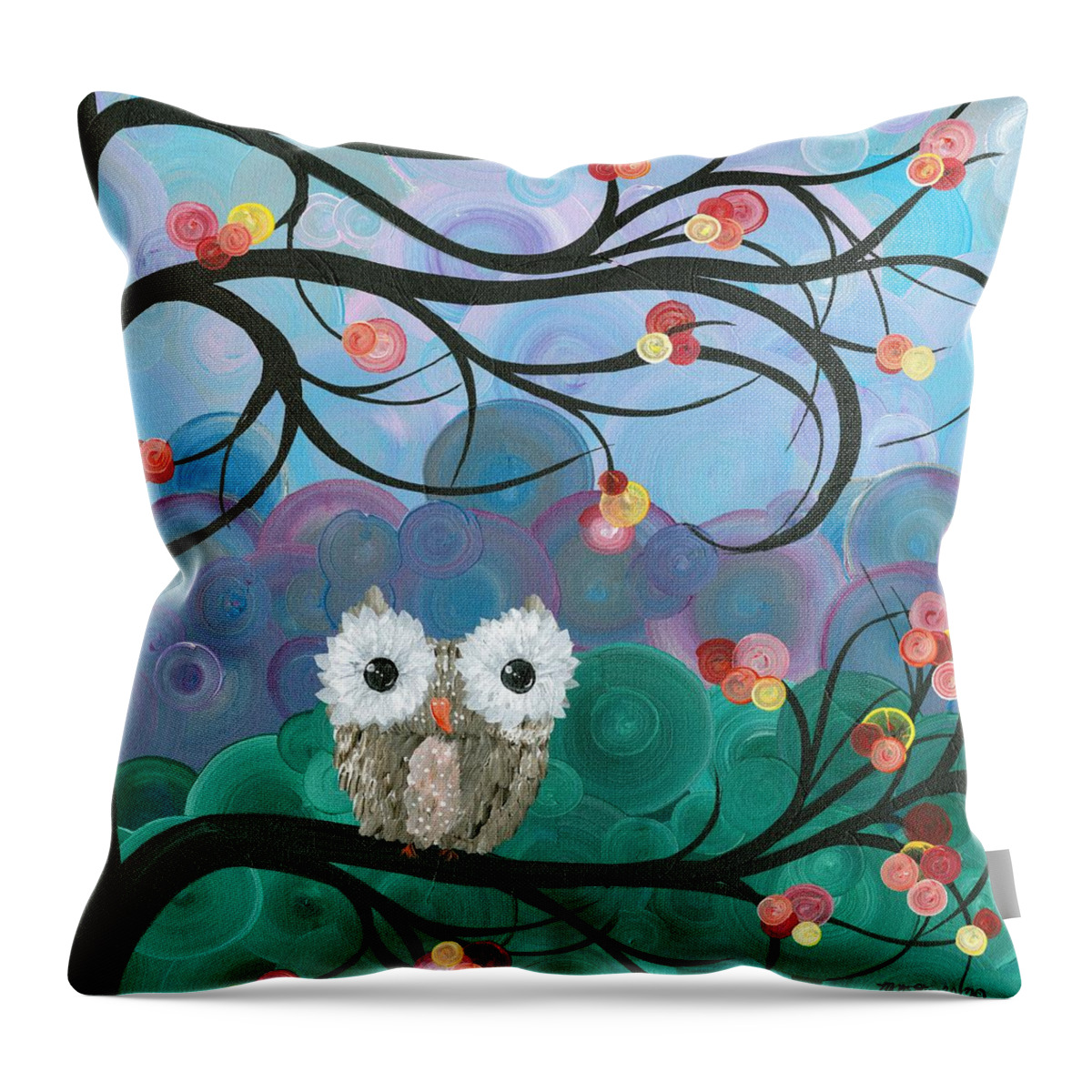 Owls Throw Pillow featuring the painting Owl Expressions - 03 by MiMi Stirn