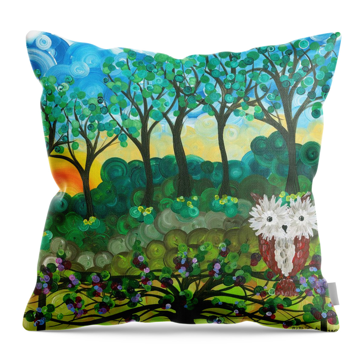 Owls Throw Pillow featuring the painting Owl Expressions 06 by MiMi Stirn