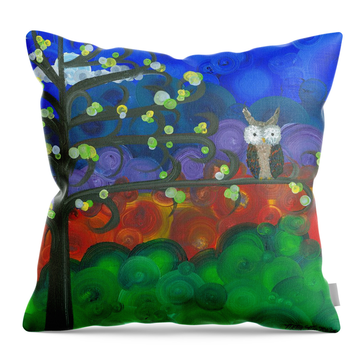 Owls Throw Pillow featuring the painting Owl Singles - 04 by MiMi Stirn