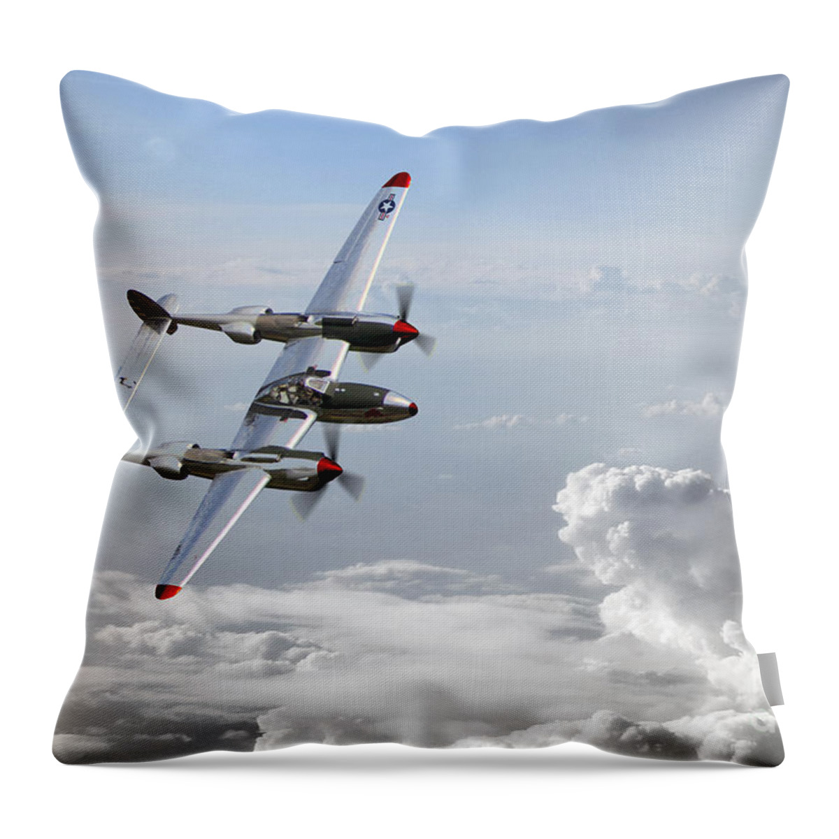 Lockheed P38 Lightning Throw Pillow featuring the digital art P38 Patrol by Airpower Art