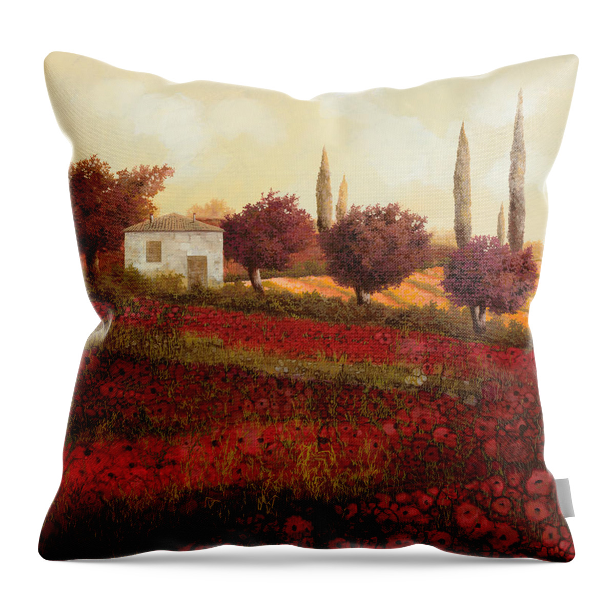 Tuscany Throw Pillow featuring the painting Papaveri In Toscana by Guido Borelli