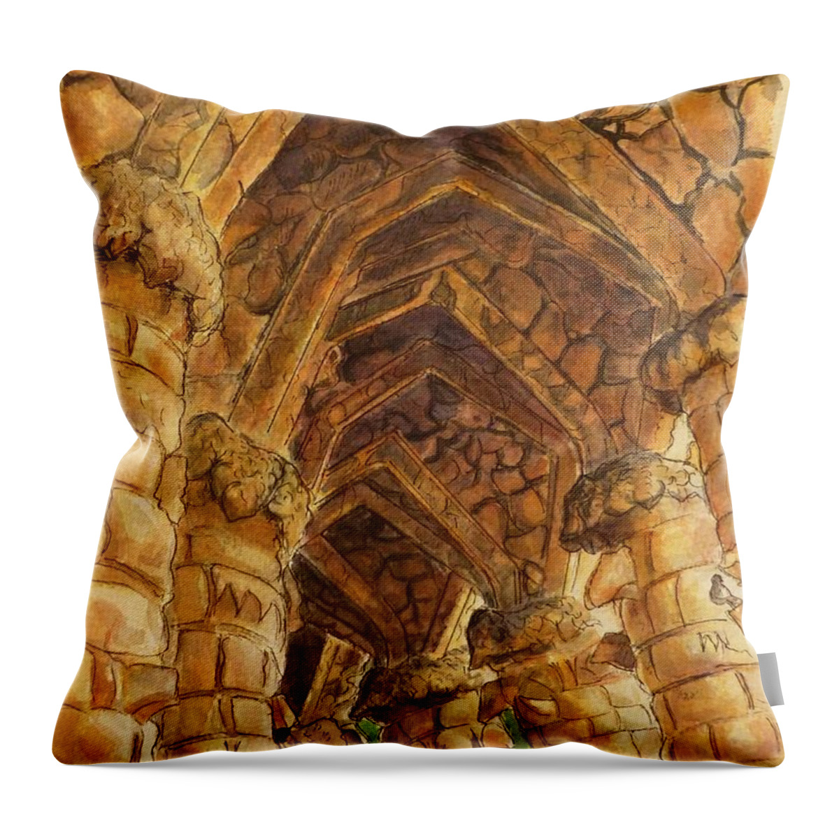 Architecture Throw Pillow featuring the painting Parc Guell by Henrieta Maneva