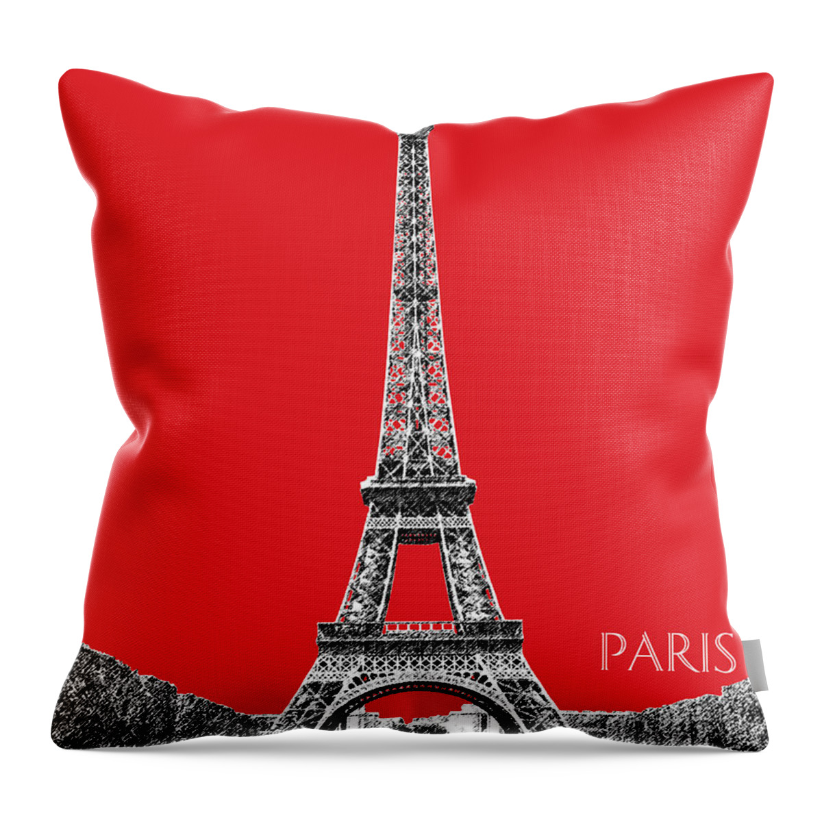 Architecture Throw Pillow featuring the digital art Paris Skyline Eiffel Tower - Red by DB Artist