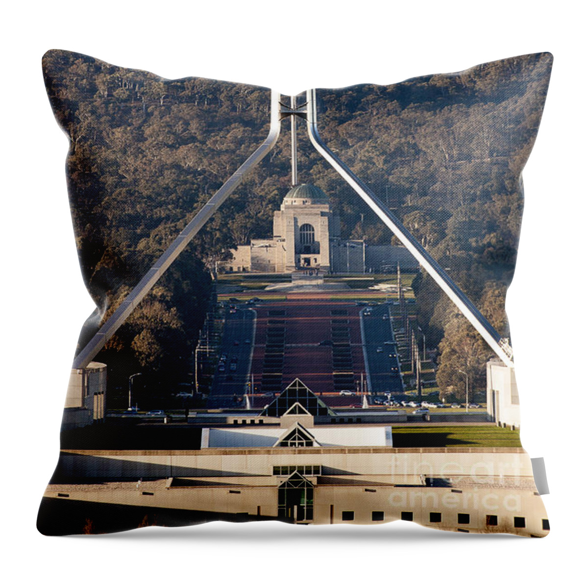 Australia Throw Pillow featuring the photograph Parliament and war memorial australia by Steven Ralser