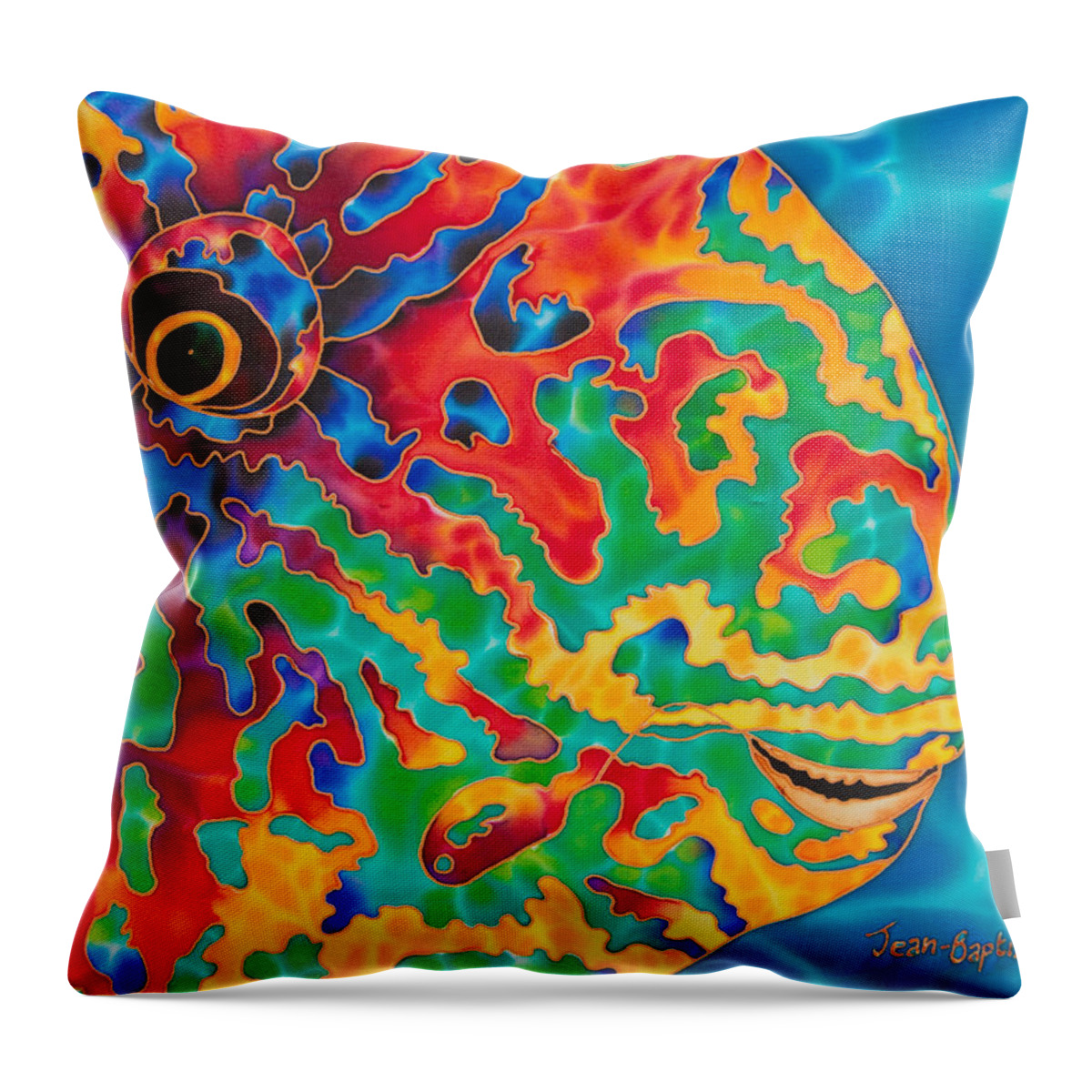 Diving Throw Pillow featuring the painting Parrotfish by Daniel Jean-Baptiste