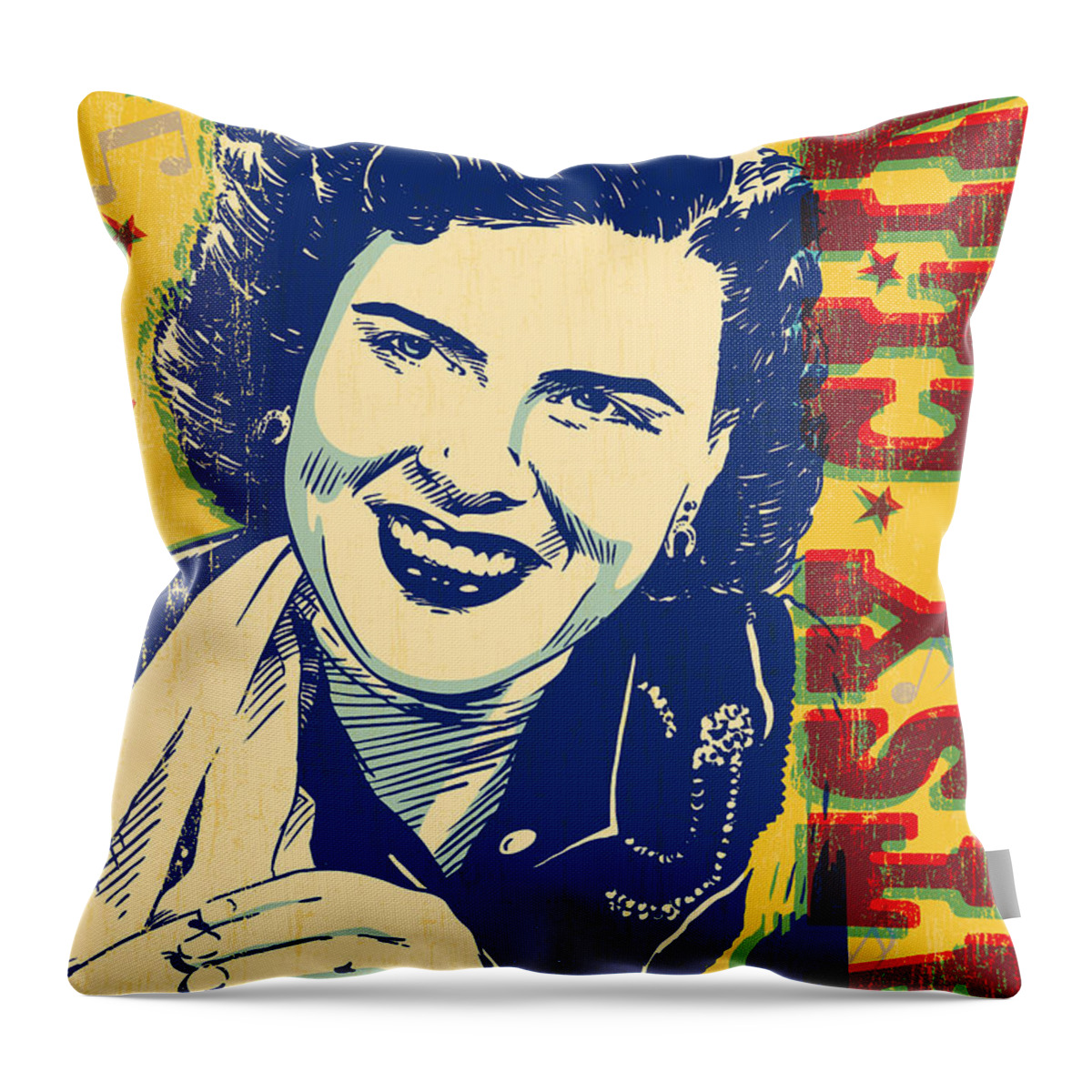 Country And Western Throw Pillow featuring the digital art Patsy Cline Pop Art by Jim Zahniser