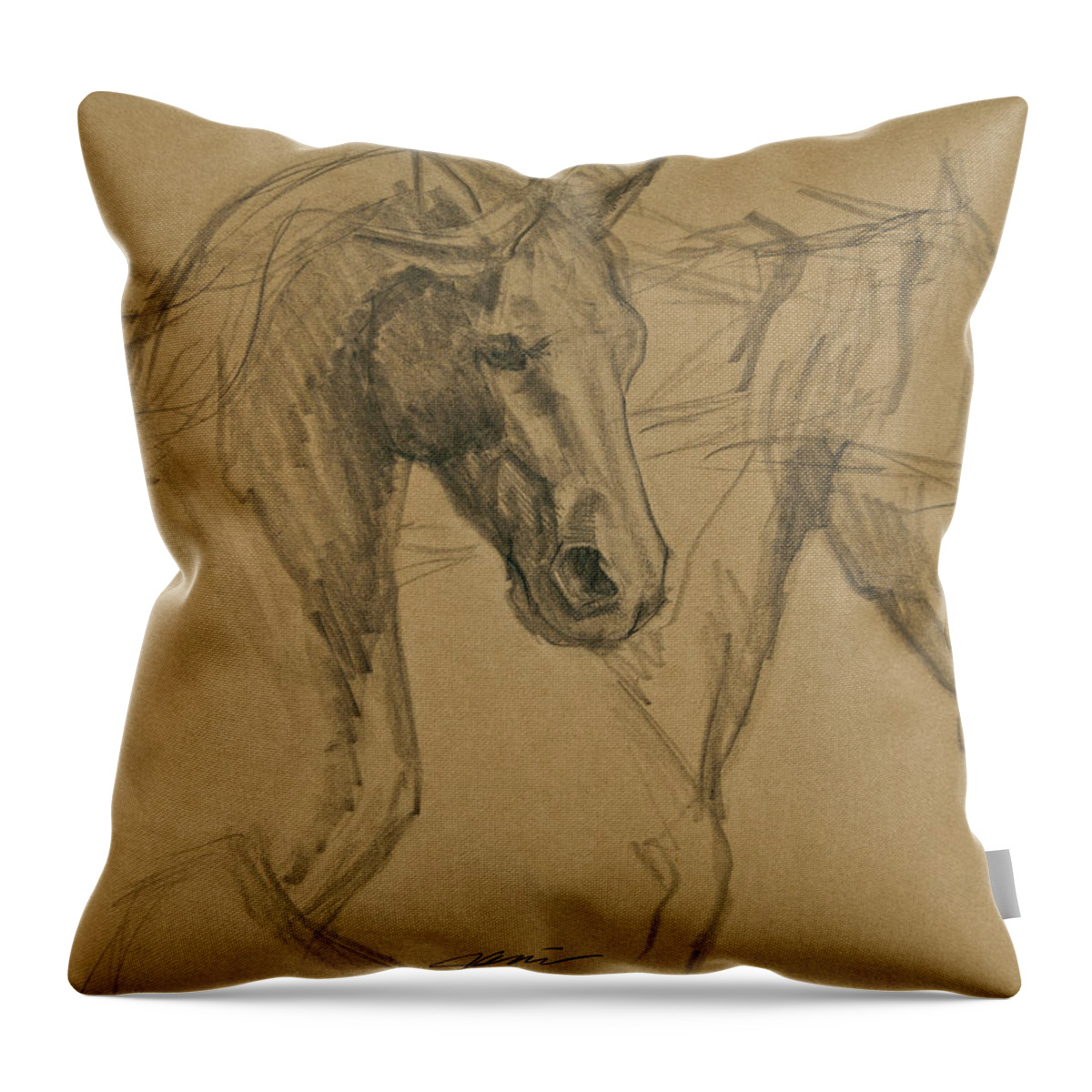 Horse Art Throw Pillow featuring the drawing Peace And Justice Sketch by Jani Freimann