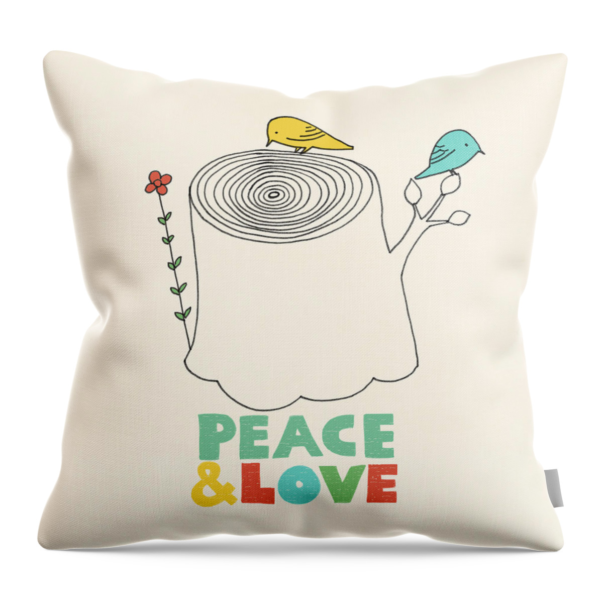Birds Throw Pillow featuring the drawing Peace and Love by Eric Fan