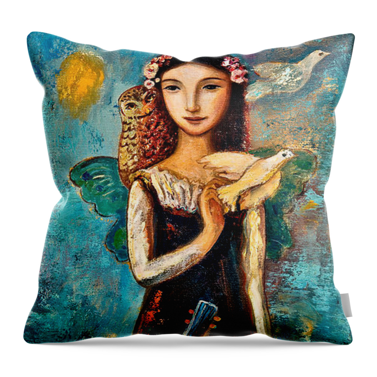 Peace Throw Pillow featuring the painting Peace Messenger by Shijun Munns