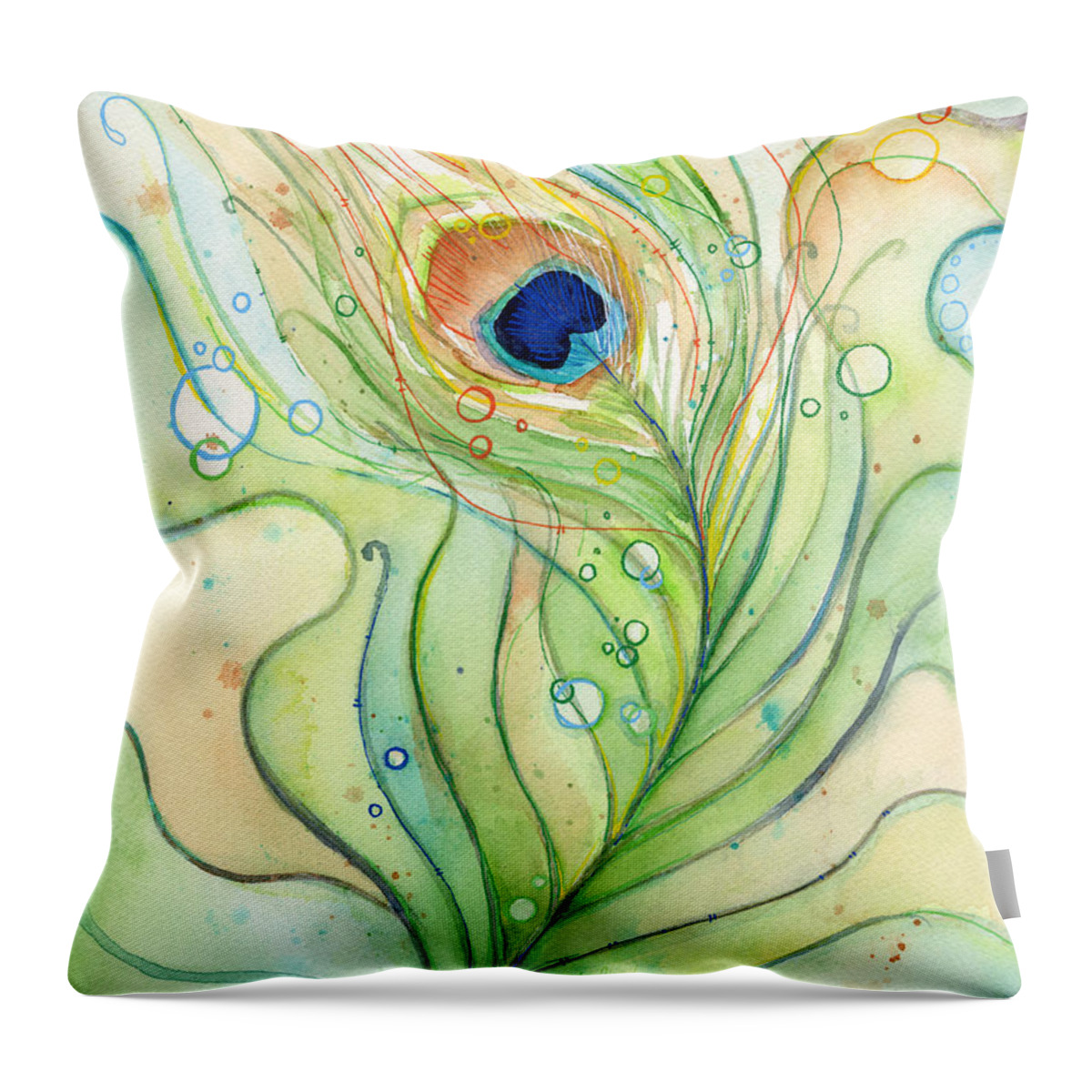 Peacock Throw Pillow featuring the painting Peacock Feather Watercolor by Olga Shvartsur