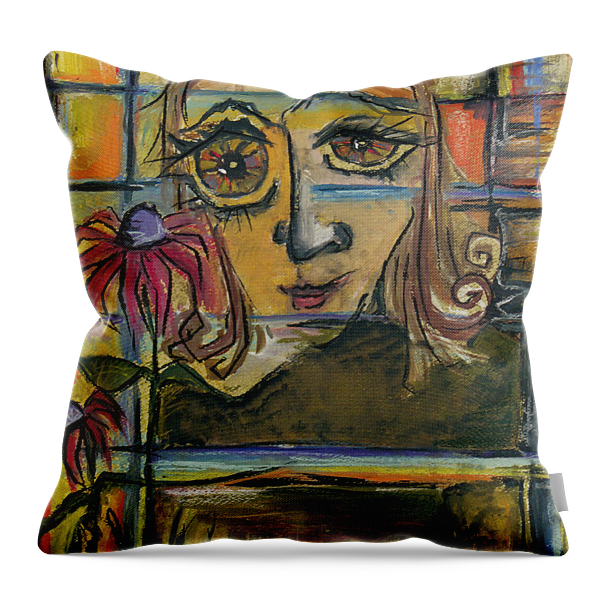 Self Portrait Throw Pillow featuring the pastel Peekaboo by Tanielle Childers