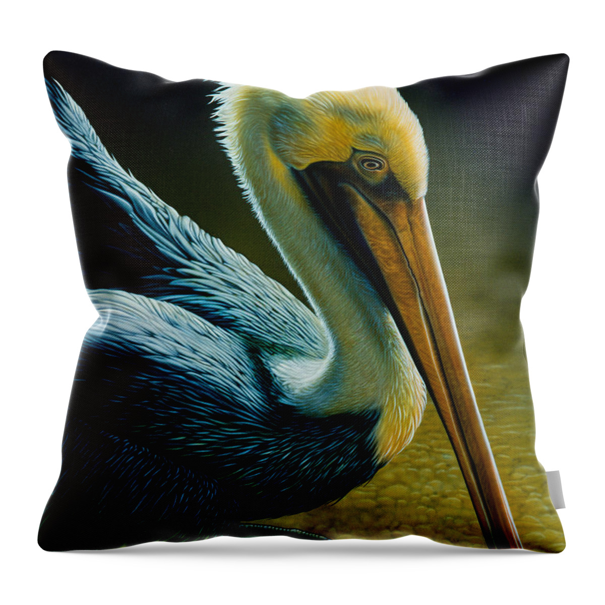 Larry Taugher Throw Pillow featuring the painting Pelican Detail by JQ Licensing