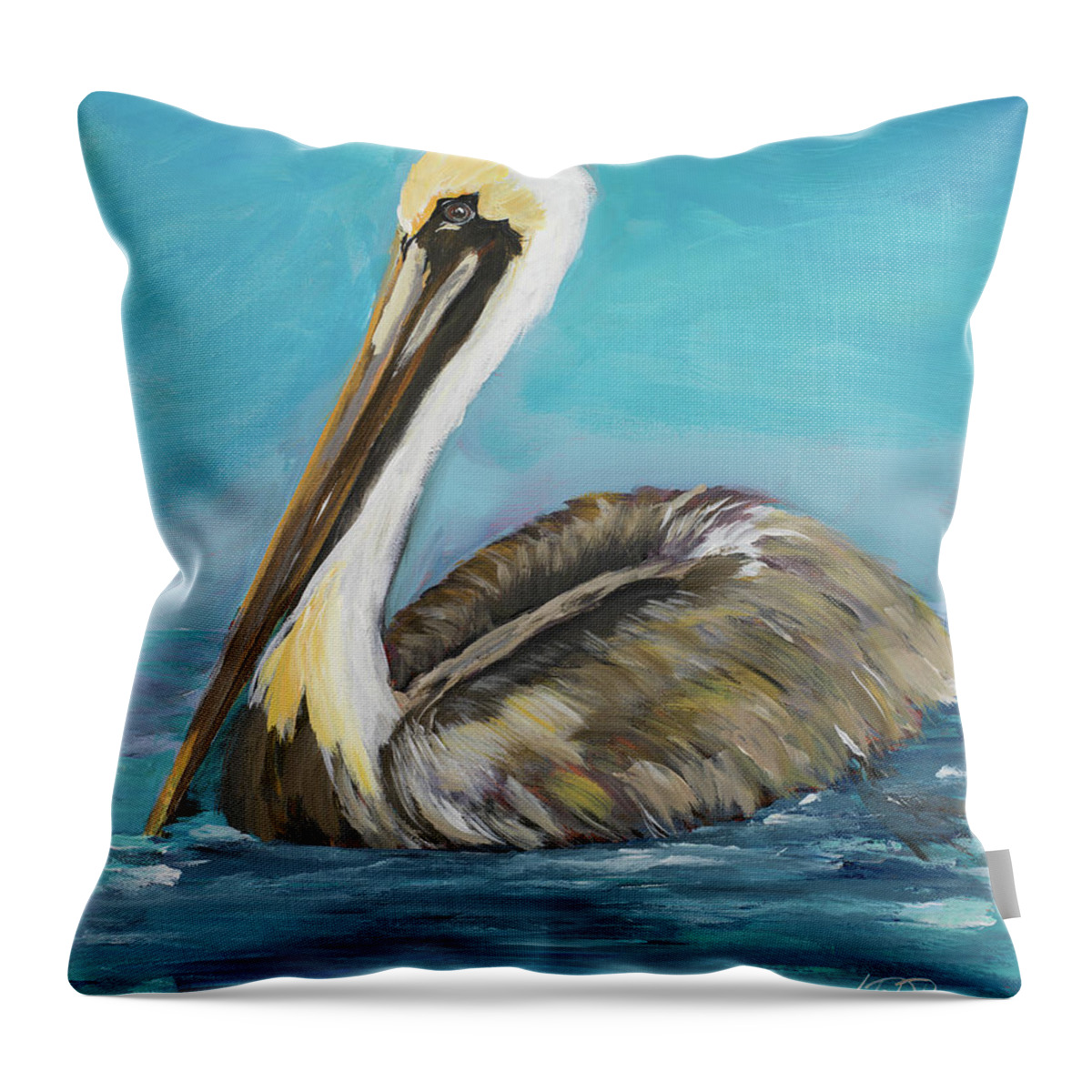 Pelican Throw Pillow featuring the painting Pelican Way II by Julie Derice
