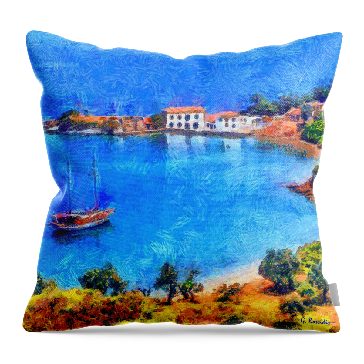 Rossidis Throw Pillow featuring the painting Pelion Tzasteni by George Rossidis