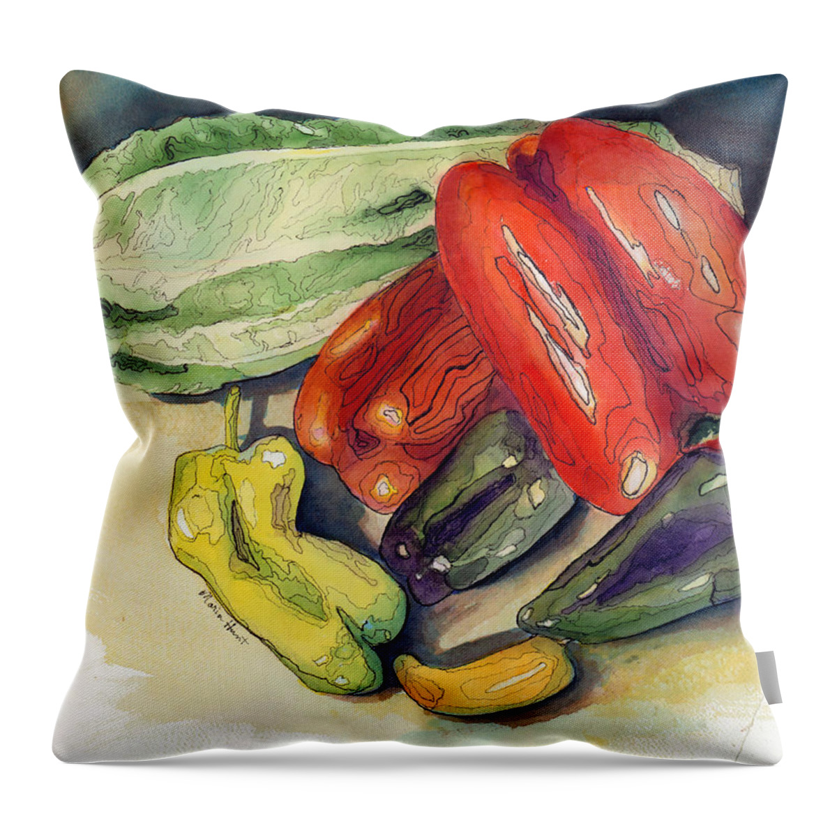 Still Life Throw Pillow featuring the painting All in the Family.. except the Fella in the back by Maria Hunt