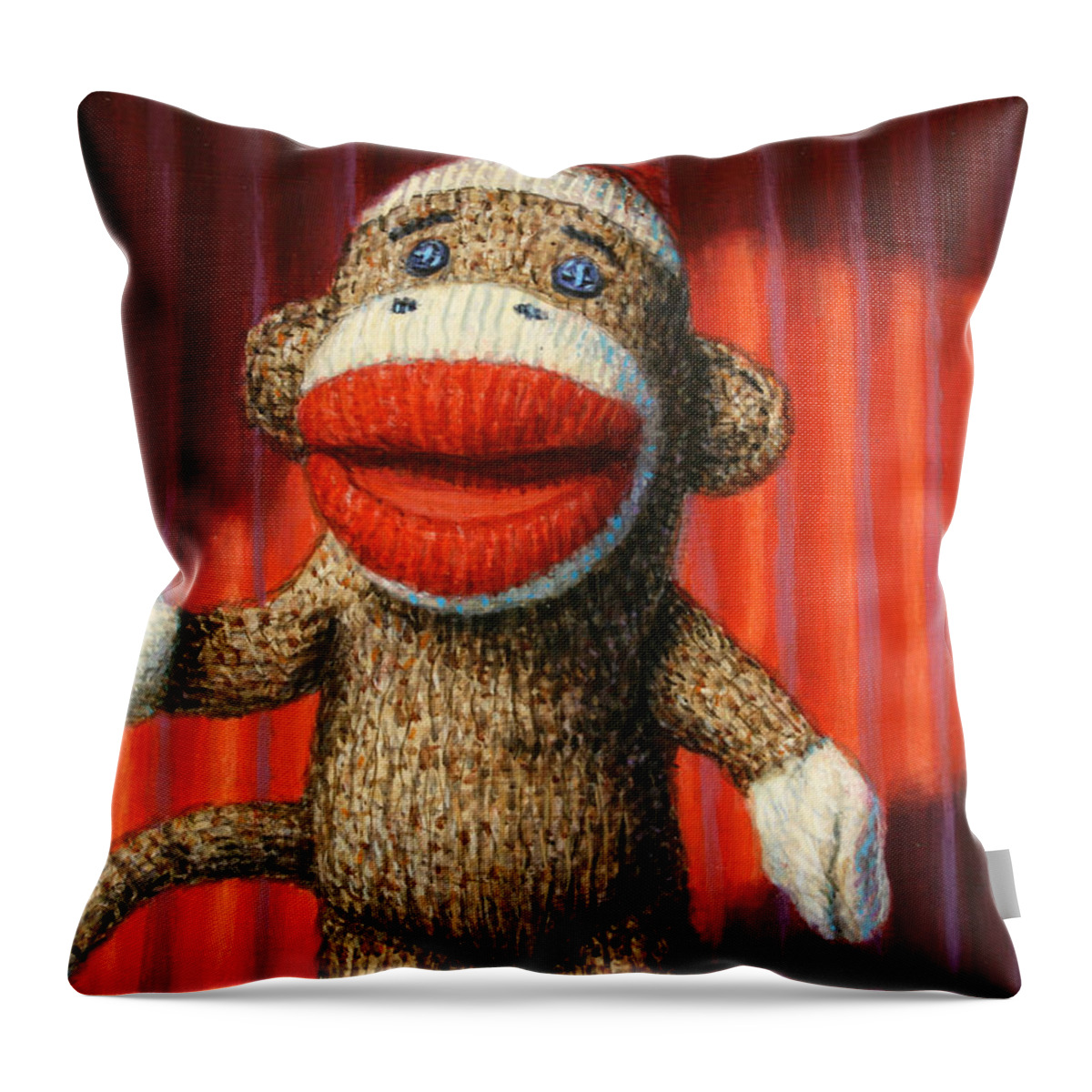 Sock Monkey Throw Pillow featuring the painting Performing Sock Monkey by James W Johnson