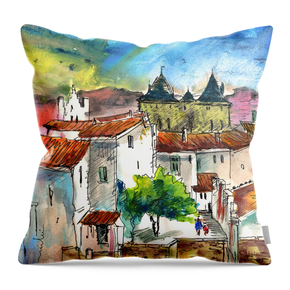 Travel Throw Pillow featuring the painting Pezens 04 by Miki De Goodaboom