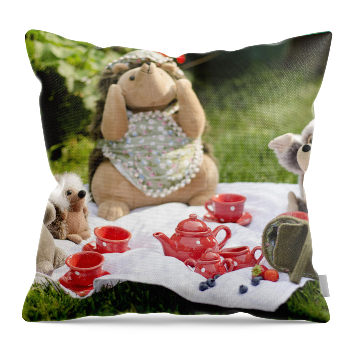 Mrs. Hedgie Throw Pillow featuring the photograph Picnic Tales by Spikey Mouse Photography