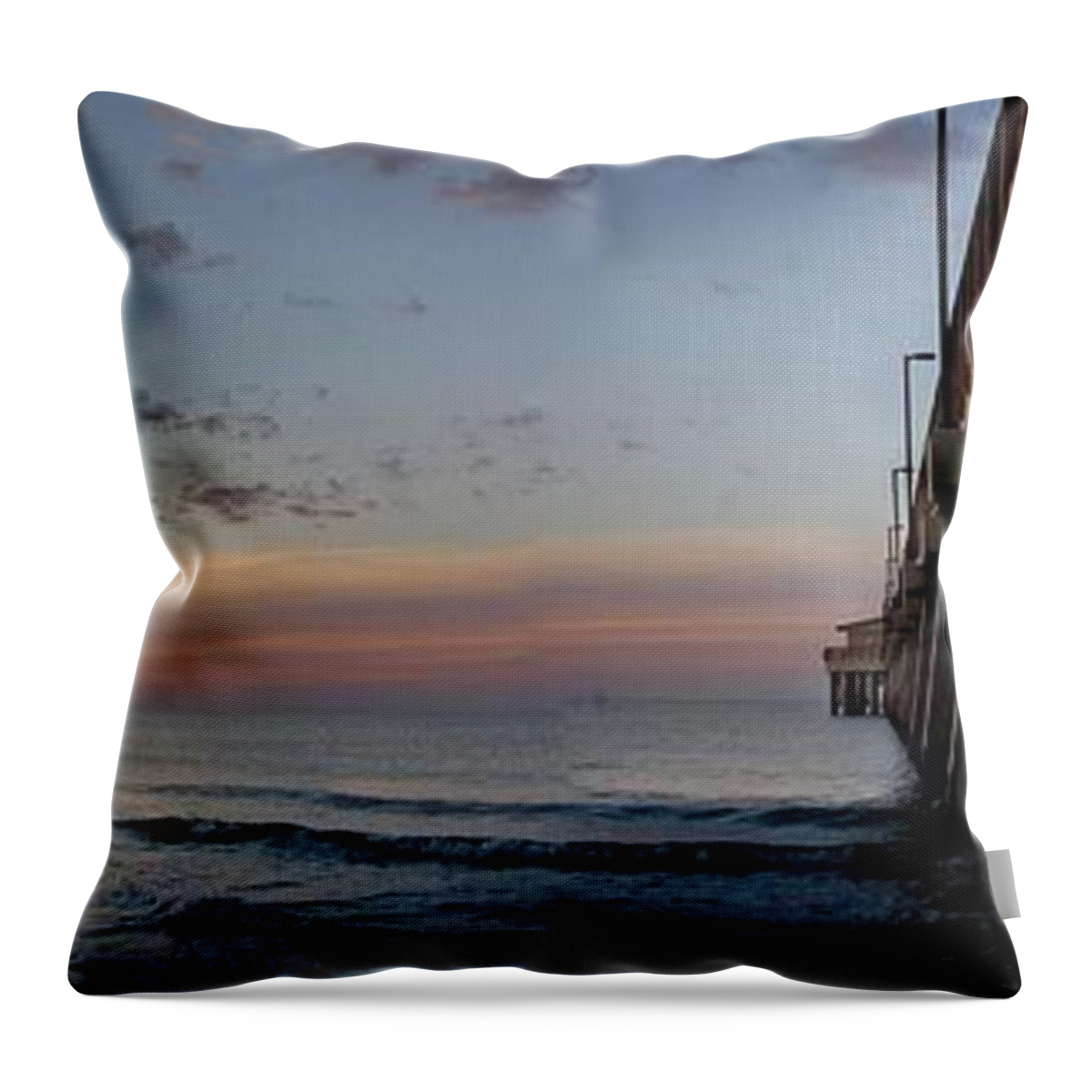 Alabama Throw Pillow featuring the photograph Pier Panorama at Sunrise by Michael Thomas