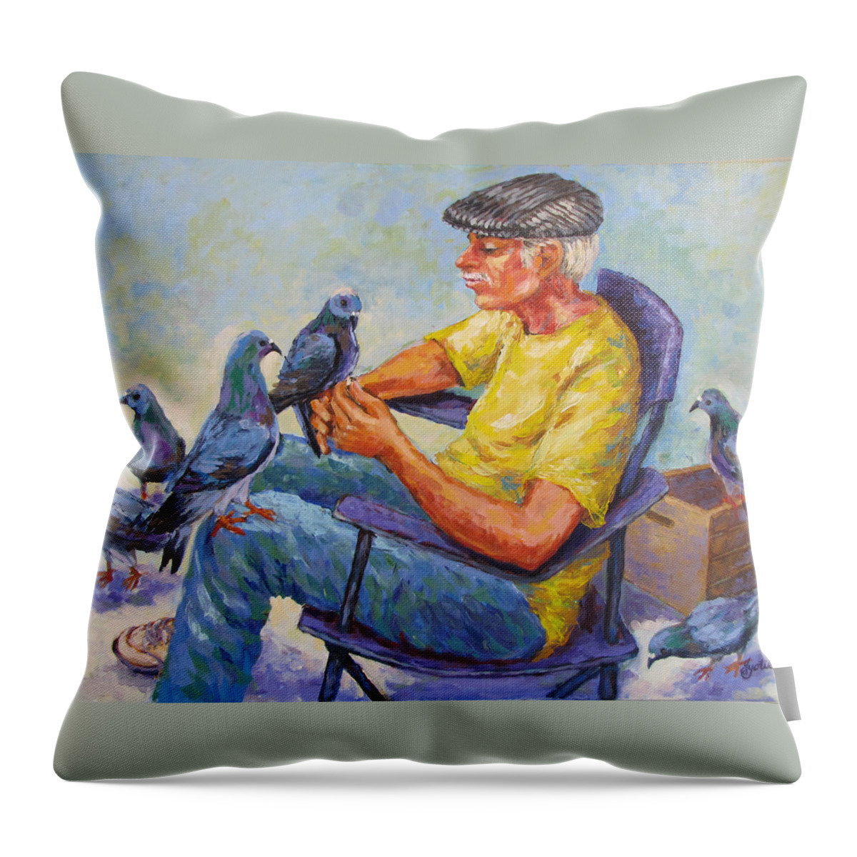 Pigeon Throw Pillow featuring the painting Pigeon Talk by Jyotika Shroff