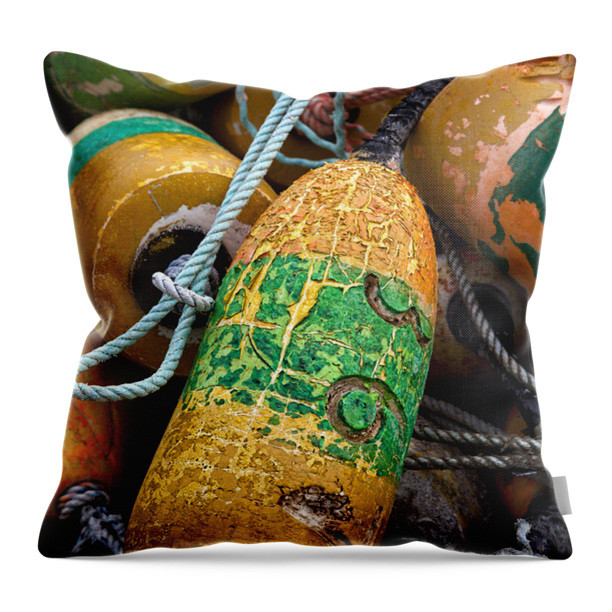 Newport Throw Pillow featuring the photograph Pile of Colorful Buoys by Carol Leigh