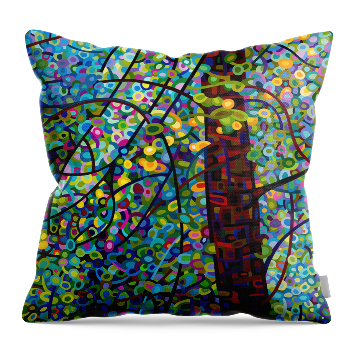 Vertical Throw Pillow featuring the painting Pine Sprites by Mandy Budan