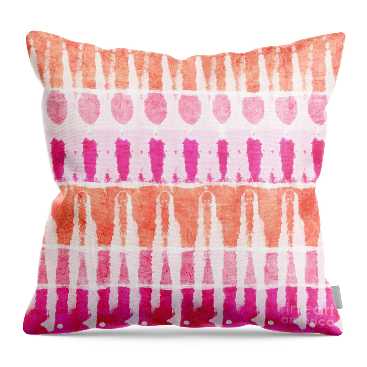 Pink Throw Pillow featuring the painting Pink and Orange Tie Dye by Linda Woods