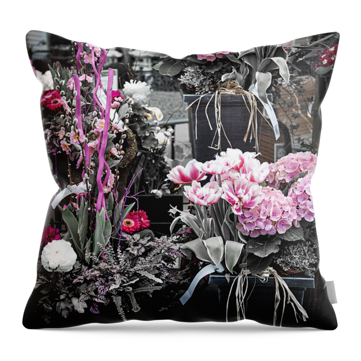 Flower Throw Pillow featuring the photograph Pink flower arrangements by Elena Elisseeva