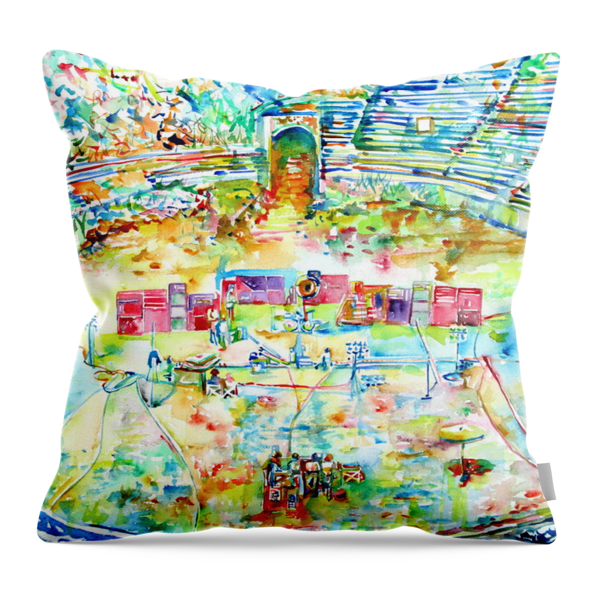Pink Floyd Live At Pompeii Watercolor Painting Throw Pillow For