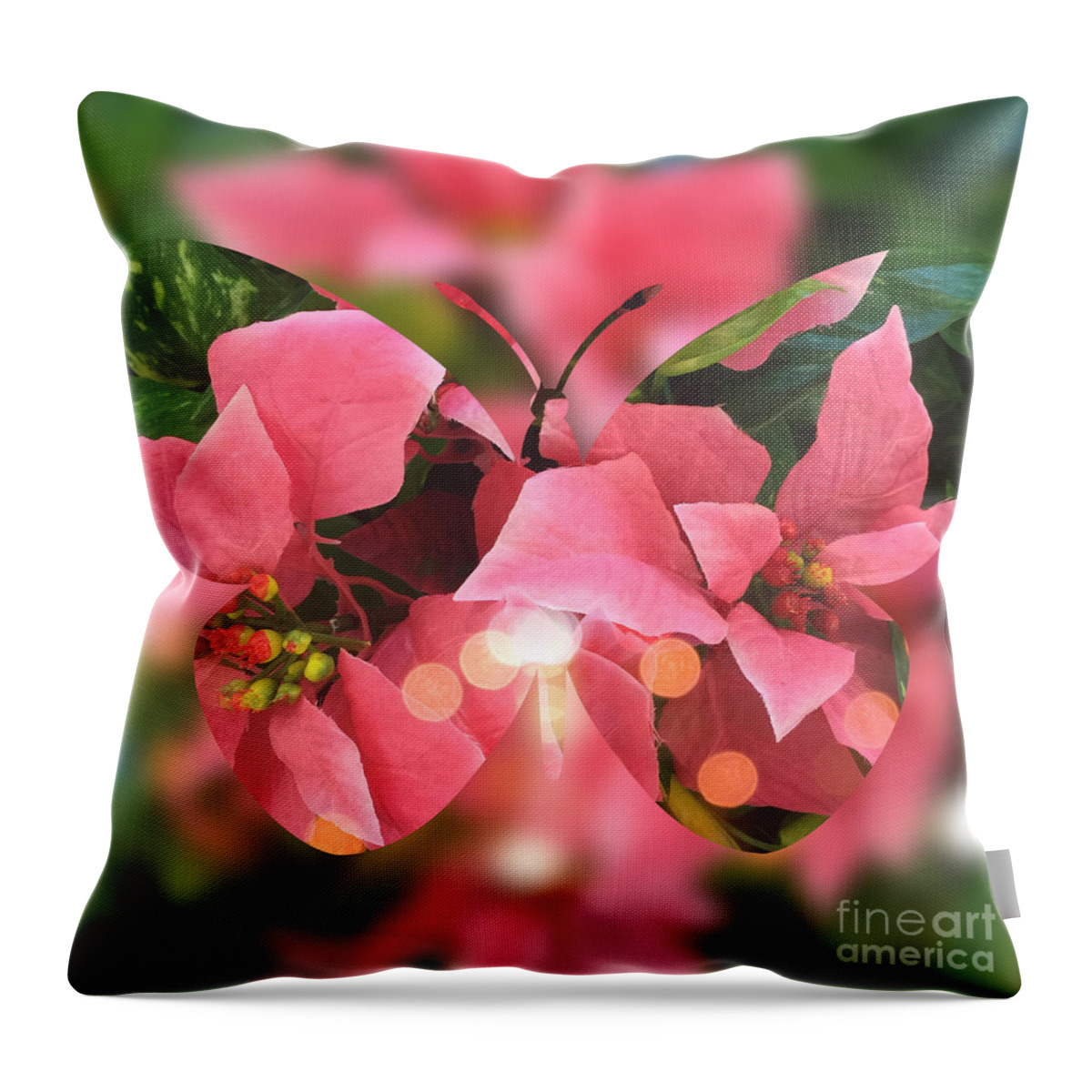 Butterfly Throw Pillow featuring the digital art Pink Poinsettia Butterfly by Beverly Claire Kaiya