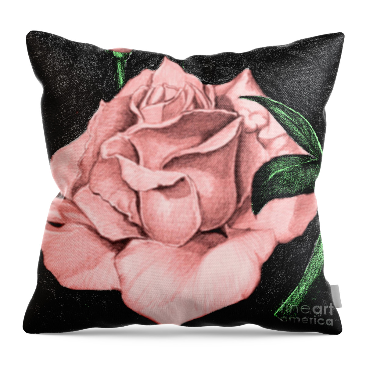 Rose Throw Pillow featuring the drawing Pink Rose by Bill Richards