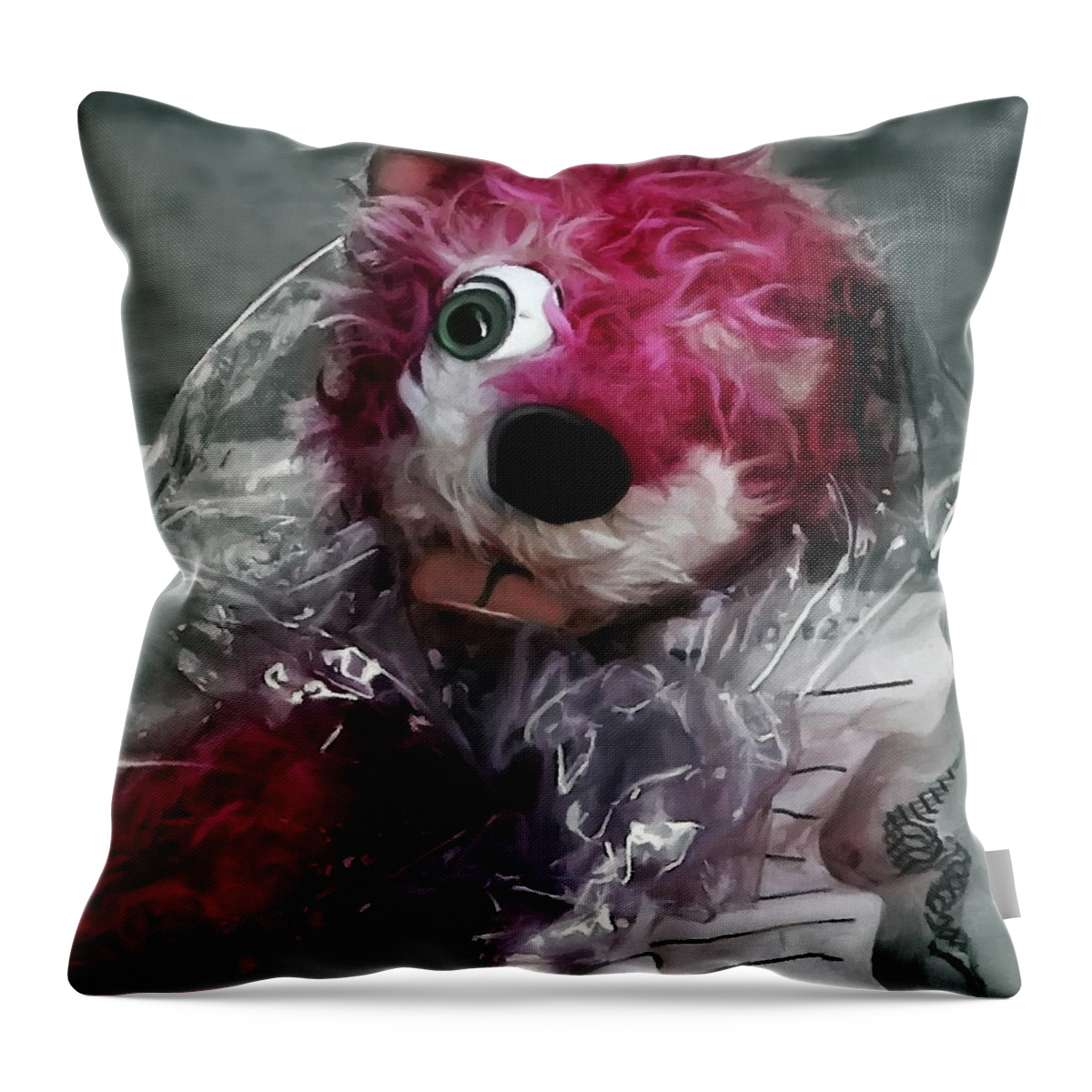 Breaking Bad Throw Pillow featuring the digital art Pink Teddy Bear in evidence bag @ TV serie Breaking Bad by Gabriel T Toro