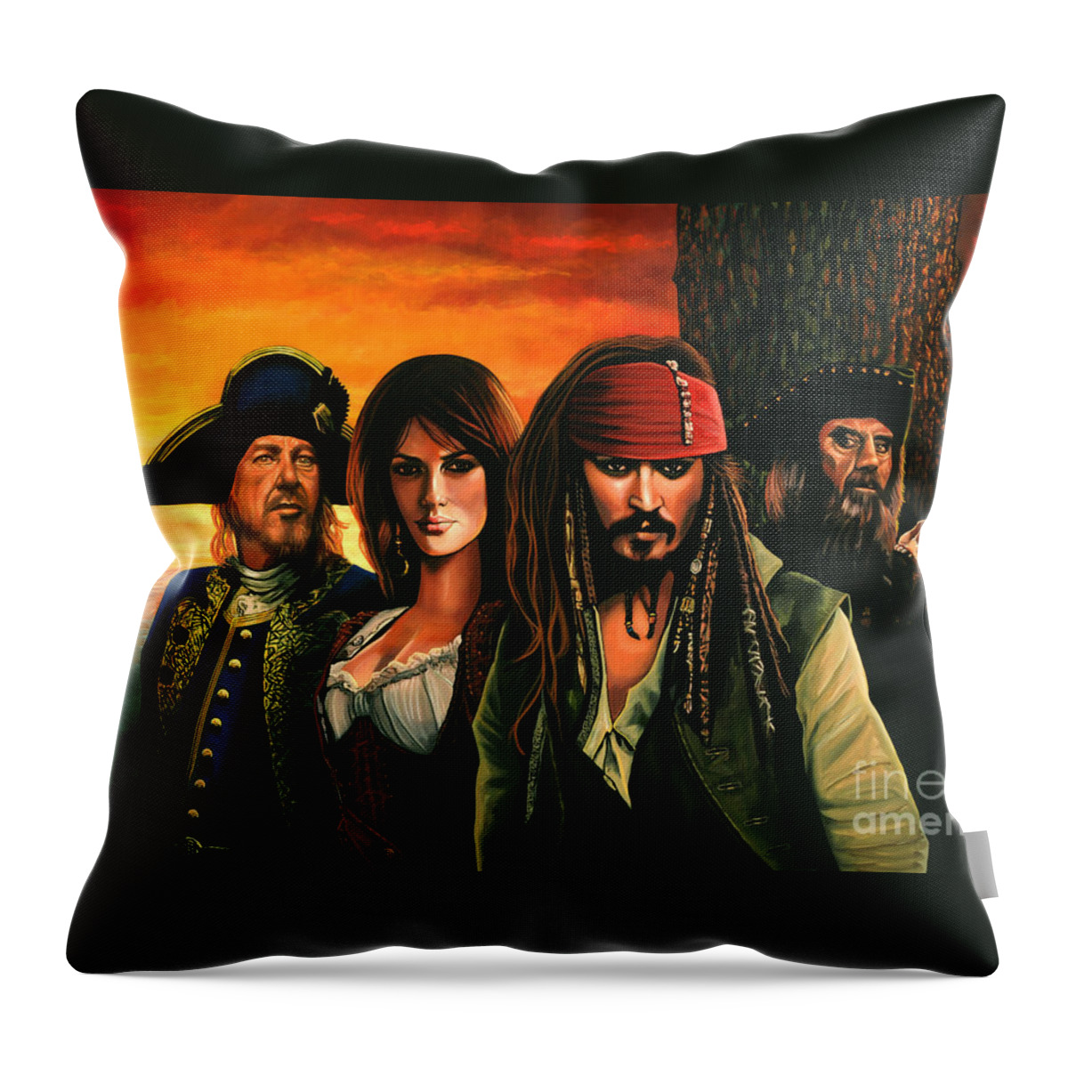 Pirates Of The Caribbean Throw Pillow featuring the painting Pirates of the Caribbean by Paul Meijering