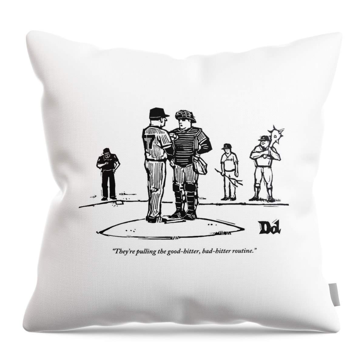 Pitcher And Catcher Stand On Pitcher's Mound Throw Pillow
