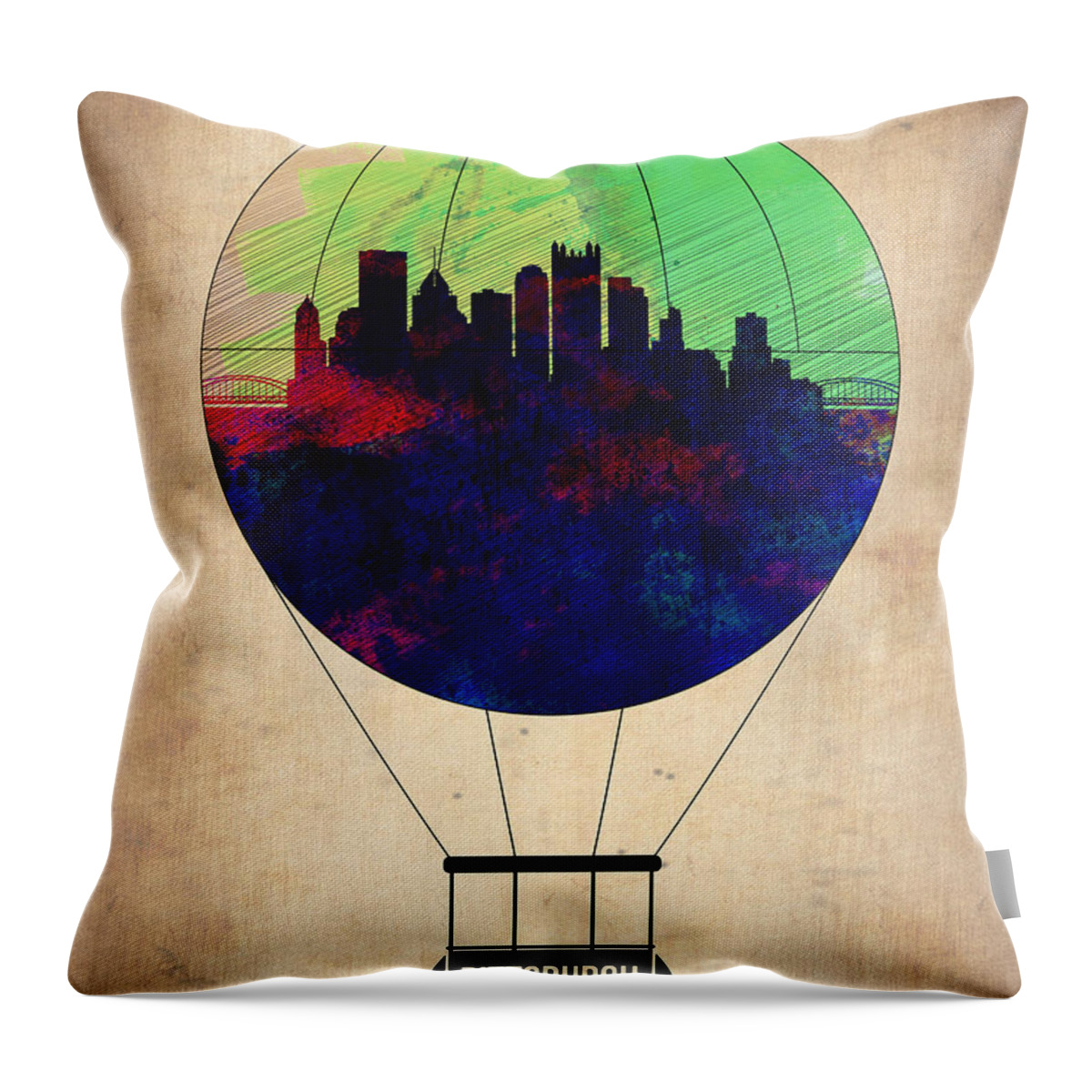 Pittsburgh Throw Pillow featuring the painting Pittsburgh Air Balloon by Naxart Studio